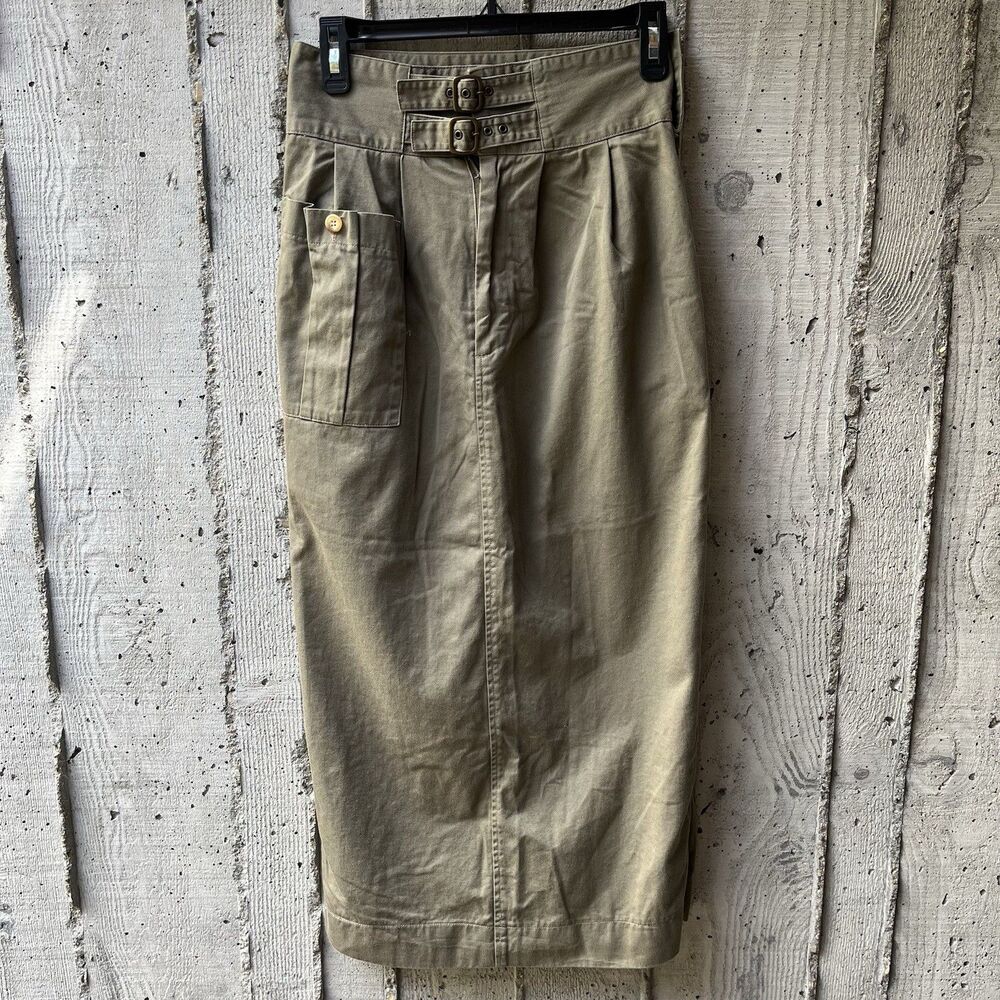 Vintage 80-90s Safari Womens Skirt Sz 6 Green Buckle Gorpcore Utilitarian Cargo